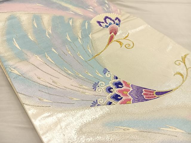 平和屋着物◎六通柄袋帯 唐織 孔雀 金銀糸 正絹 逸品 BAAT5822xa
