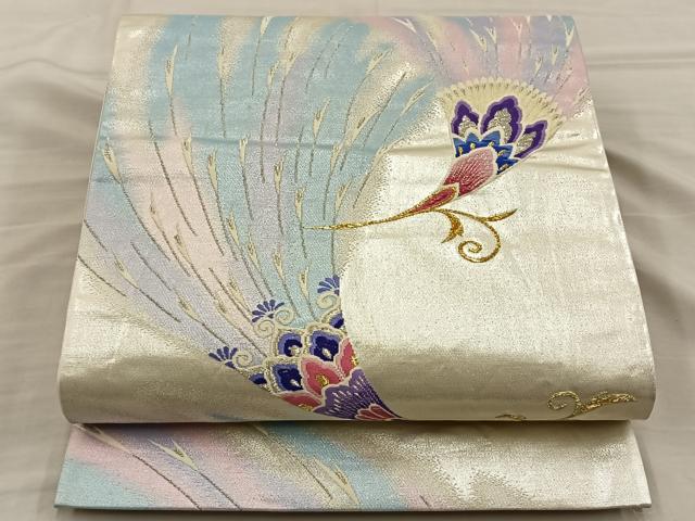 平和屋着物◎六通柄袋帯 唐織 孔雀 金銀糸 正絹 逸品 BAAT5822xa