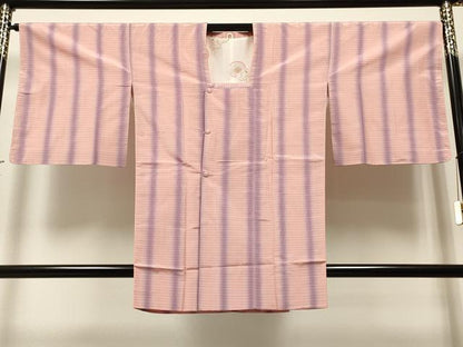 平和屋着物∞道行コート　紬地　格子柄　ロング丈　正絹　逸品　未使用　CAAR9156id