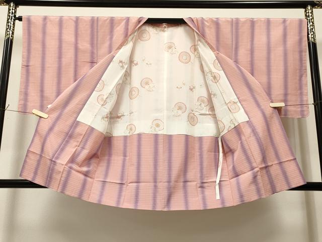 平和屋着物∞道行コート　紬地　格子柄　ロング丈　正絹　逸品　未使用　CAAR9156id
