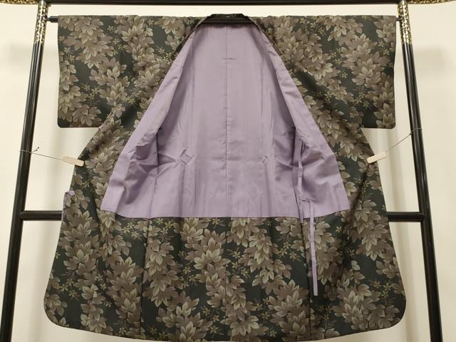 平和屋着物∞道行コート 枝花文 暈し染め 黒地 ロング丈 洗える着物 CAAR9169id