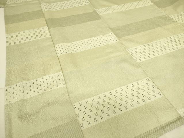 平和屋着物▽上質なお召 単衣 横段霞文 正絹 逸品 DAAS0703az