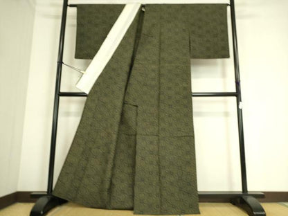 平和屋着物▽上質な紬 単衣 麻の葉文 正絹 逸品 DAAS0701az