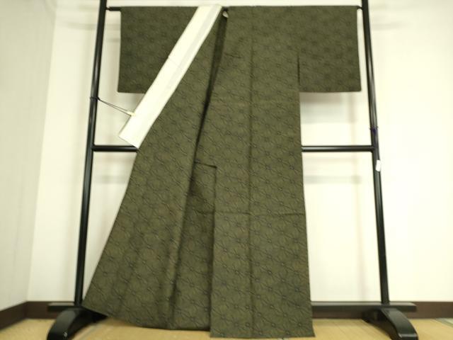 平和屋着物▽上質な紬 単衣 麻の葉文 正絹 逸品 DAAS0701az