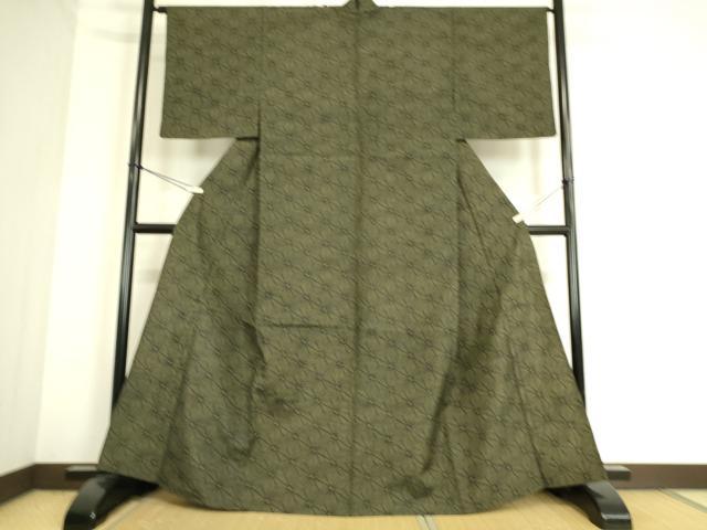 平和屋着物▽上質な紬 単衣 麻の葉文 正絹 逸品 DAAS0701az