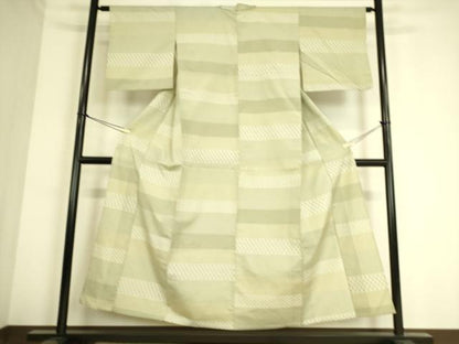 平和屋着物▽上質なお召 単衣 横段霞文 正絹 逸品 DAAS0703az