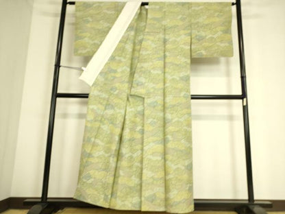 平和屋着物▽上質な紬 単衣 雲取り風景文 正絹 逸品 DAAS0704az
