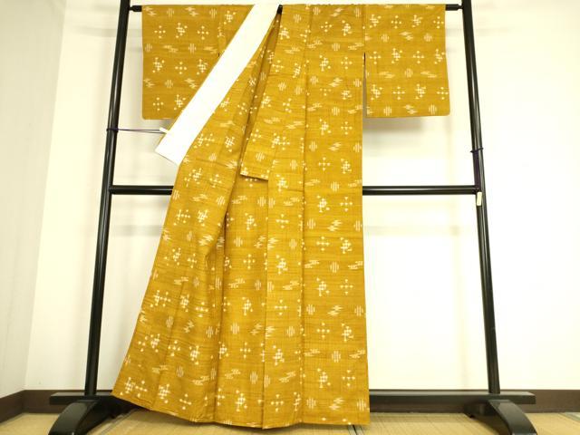 平和屋着物▽上質な紬 単衣 琉球絣文様 正絹 逸品 DAAS0723az