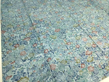 平和屋着物▽上質な小紋 紬地 単衣 型染め 流水吉祥花文 正絹 逸品 DAAS0736az