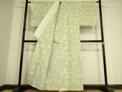 平和屋着物▽上質な紬 単衣 草花文 正絹 逸品 DAAS0740az