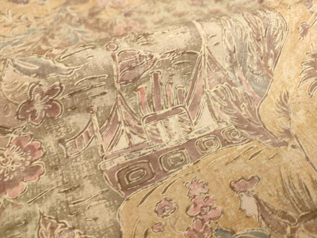 平和屋着物▽上質な小紋 紬地 単衣 人物風景文 正絹 逸品 DAAS0735az