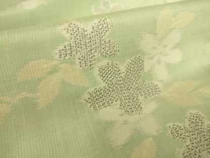 平和屋着物▽上質な紬 単衣 草花文 正絹 逸品 DAAS0740az