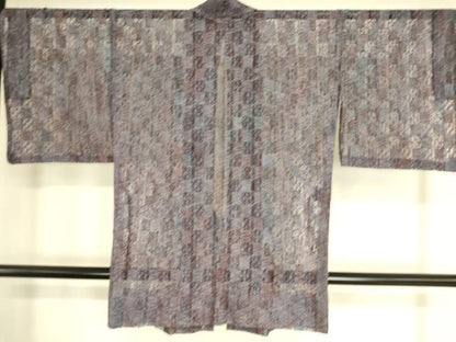 平和屋着物▽道中着　スリーシーズン　春夏秋　塵除け　市松文　リボン織　正絹　逸品　DAAS0750az