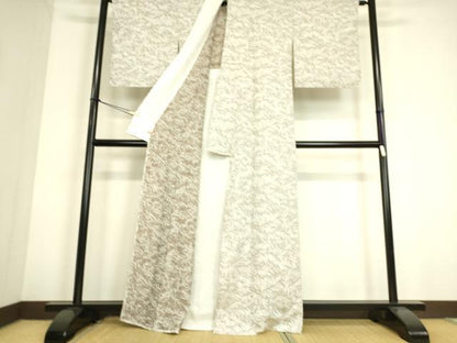 平和屋着物▽上質なお召 単衣 草葉文 ますいわ屋扱い 正絹 逸品 DAAS0762az