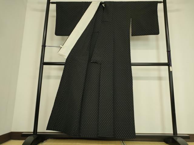 平和屋着物▽本塩沢 単衣 十字絣 黒地 正絹 逸品 DAAS0758az