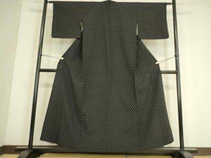 平和屋着物▽本塩沢 単衣 十字絣 黒地 正絹 逸品 DAAS0758az