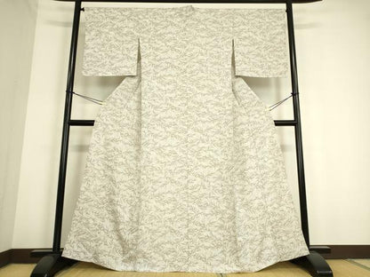 平和屋着物▽上質なお召 単衣 草葉文 ますいわ屋扱い 正絹 逸品 DAAS0762az