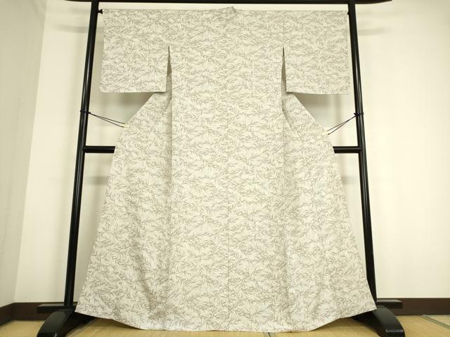 平和屋着物▽上質なお召 単衣 草葉文 ますいわ屋扱い 正絹 逸品 DAAS0762az