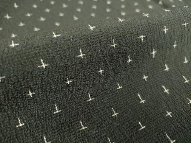 平和屋着物▽本塩沢 単衣 十字絣 黒地 正絹 逸品 DAAS0758az
