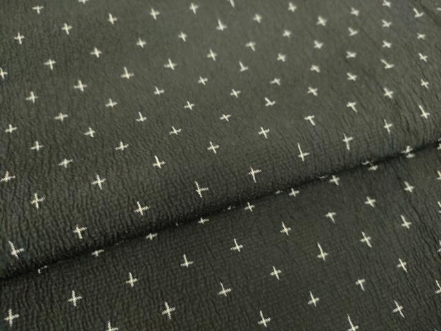 平和屋着物▽本塩沢 単衣 十字絣 黒地 正絹 逸品 DAAS0758az