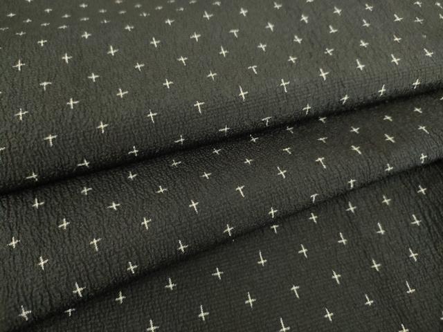 平和屋着物▽本塩沢 単衣 十字絣 黒地 正絹 逸品 DAAS0758az