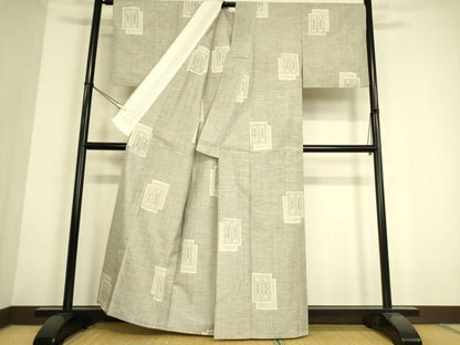 平和屋着物▽上質な紬 単衣 色紙重ね花文 正絹 逸品 DAAS0768az