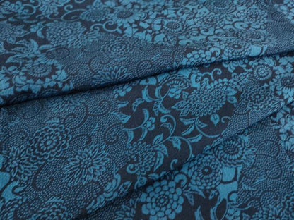 平和屋着物▽本藍 型絵染 小紋 単衣 花切嵌文様 鬼しぼ縮緬 正絹 逸品 DAAS0766az