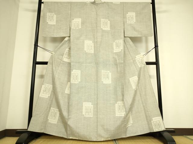 平和屋着物▽上質な紬 単衣 色紙重ね花文 正絹 逸品 DAAS0768az