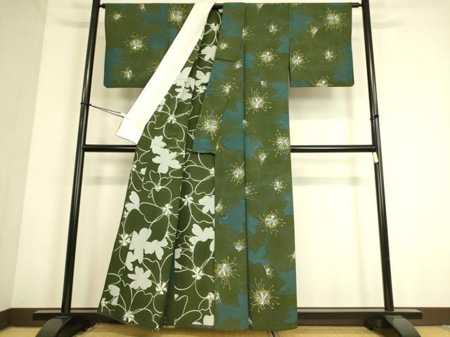 平和屋着物▽上質な小紋 単衣 花尽くし 金彩 正絹 逸品 DAAS0772az