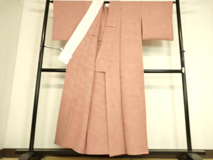 平和屋着物▽上質な色無地 単衣 草花地紋 紅梅色 正絹 逸品 DAAS0771az