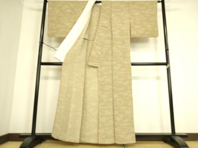 平和屋着物▽上質な小紋 単衣 型染め 草花文 鬼しぼ縮緬 正絹 逸品 DAAS0779az