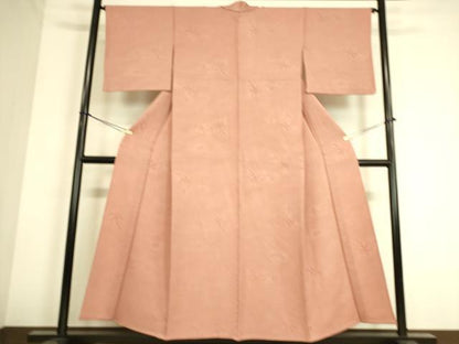 平和屋着物▽上質な色無地 単衣 草花地紋 紅梅色 正絹 逸品 DAAS0771az