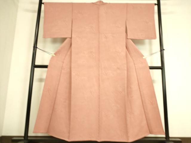平和屋着物▽上質な色無地 単衣 草花地紋 紅梅色 正絹 逸品 DAAS0771az