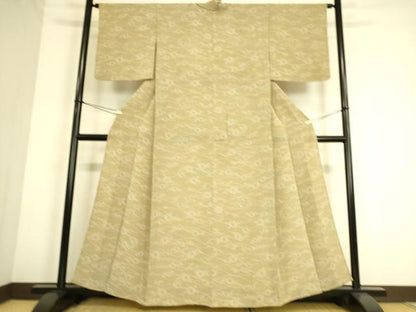平和屋着物▽上質な小紋 単衣 型染め 草花文 鬼しぼ縮緬 正絹 逸品 DAAS0779az