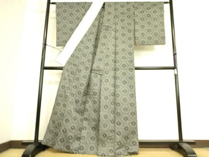 平和屋着物▽上質な紬　単衣　亀甲花文　正絹　逸品　DAAS0785az
