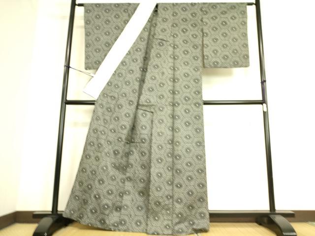 平和屋着物▽上質な紬　単衣　亀甲花文　正絹　逸品　DAAS0785az