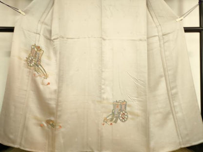 平和屋着物▽訪問着 単衣 総刺繍 御所車扇面花文 金彩 正絹 逸品 DAAS0800az
