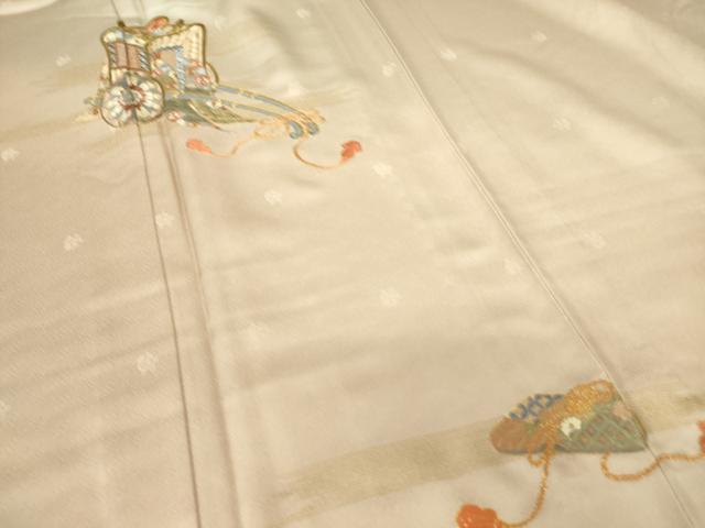 平和屋着物▽訪問着 単衣 総刺繍 御所車扇面花文 金彩 正絹 逸品 DAAS0800az