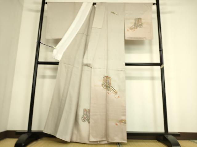 平和屋着物▽訪問着 単衣 総刺繍 御所車扇面花文 金彩 正絹 逸品 DAAS0800az