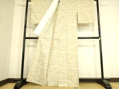 平和屋着物▽本塩沢 単衣 横段花蝶文 正絹 逸品DAAS0794az