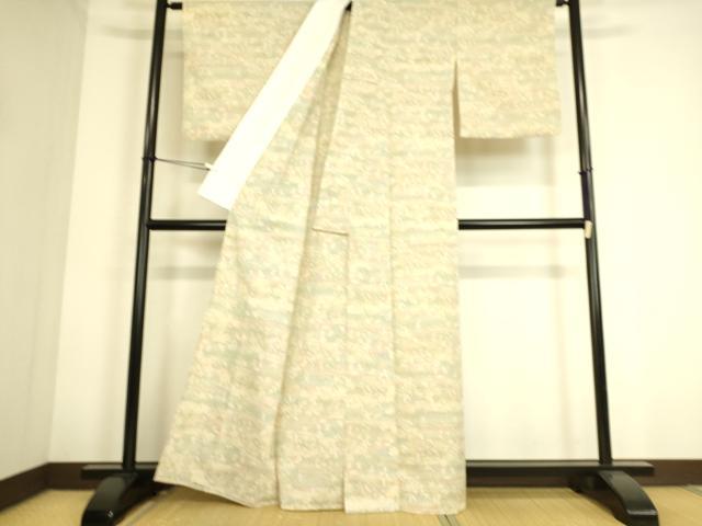 平和屋着物▽本塩沢 単衣 横段花蝶文 正絹 逸品DAAS0794az