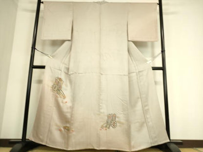 平和屋着物▽訪問着 単衣 総刺繍 御所車扇面花文 金彩 正絹 逸品 DAAS0800az