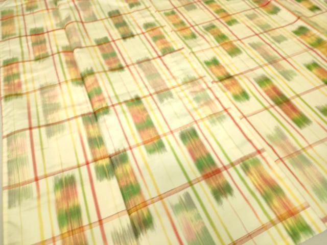 平和屋着物▽上質な紬　単衣　絣格子文　正絹　逸品　DAAS0804az