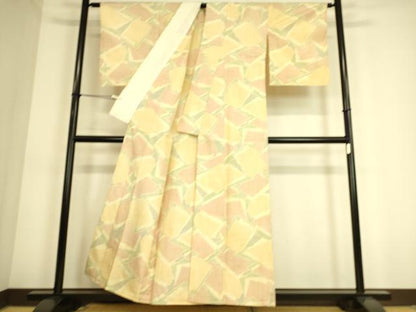 平和屋着物▽上質な紬 単衣 色紙重ね文 正絹 逸品 DAAS0807az