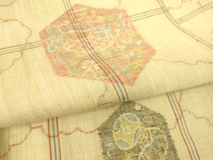 平和屋着物▽上質な紬 単衣 雲取り亀甲文 正絹 逸品 DAAS0808az