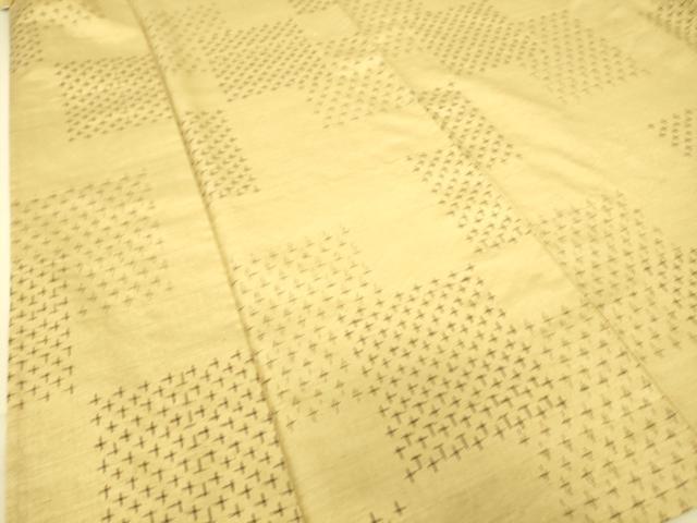 平和屋着物▽越後小絣 紬 単衣 十字絣 根啓織物 反端付き 正絹 逸品 DAAS0806az