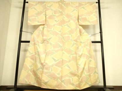 平和屋着物▽上質な紬 単衣 色紙重ね文 正絹 逸品 DAAS0807az
