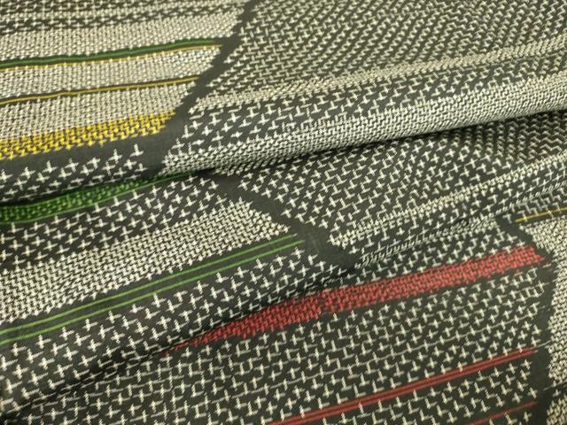 平和屋着物▽上質な紬 単衣 幾何学文 正絹 逸品 DAAS0803az