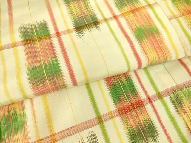 平和屋着物▽上質な紬　単衣　絣格子文　正絹　逸品　DAAS0804az