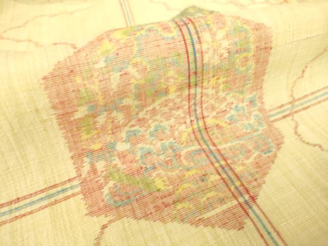 平和屋着物▽上質な紬 単衣 雲取り亀甲文 正絹 逸品 DAAS0808az